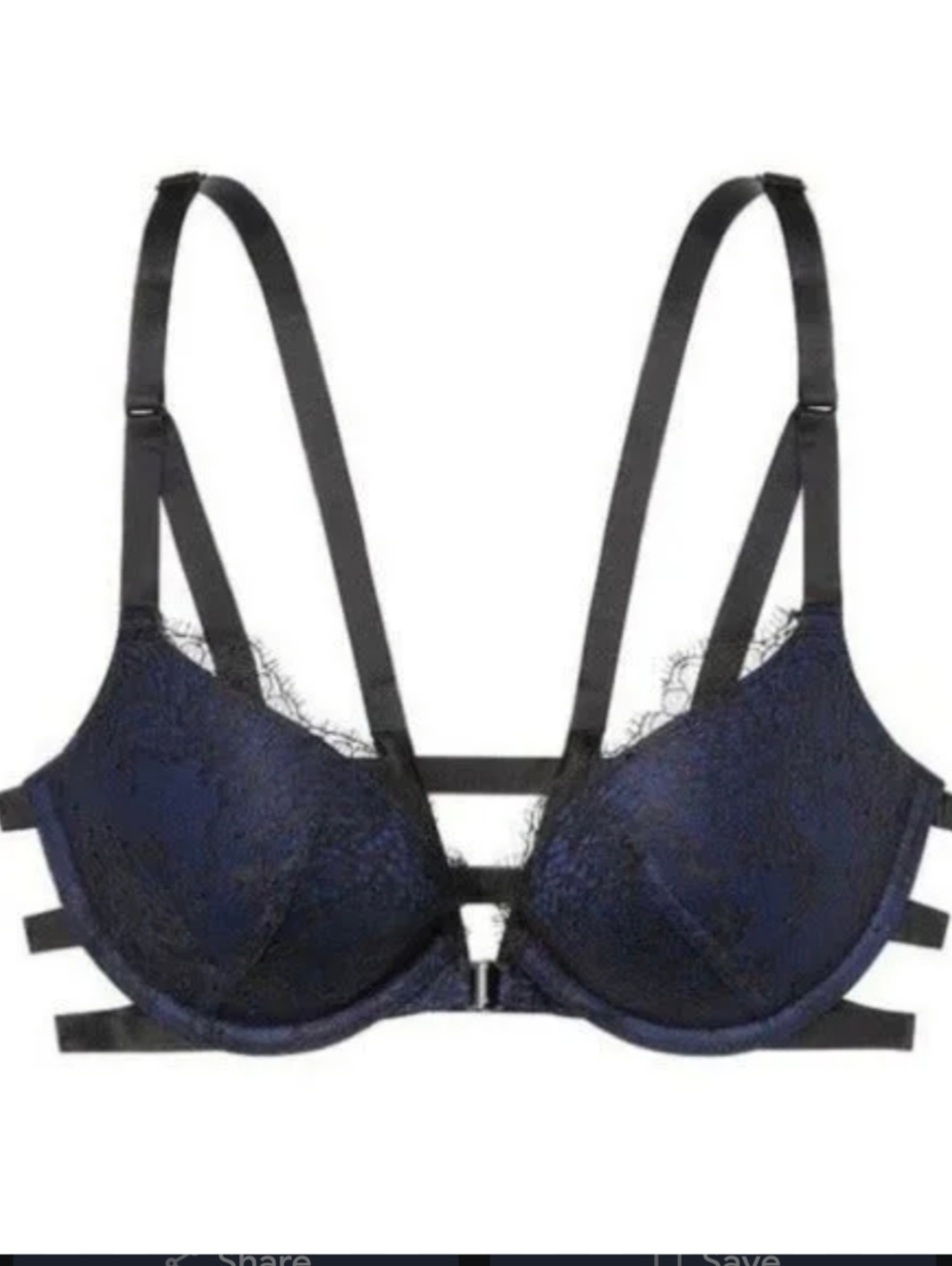 Victoria's Secret Navy Black Lace Strappy Cage Push Up Bra 32B